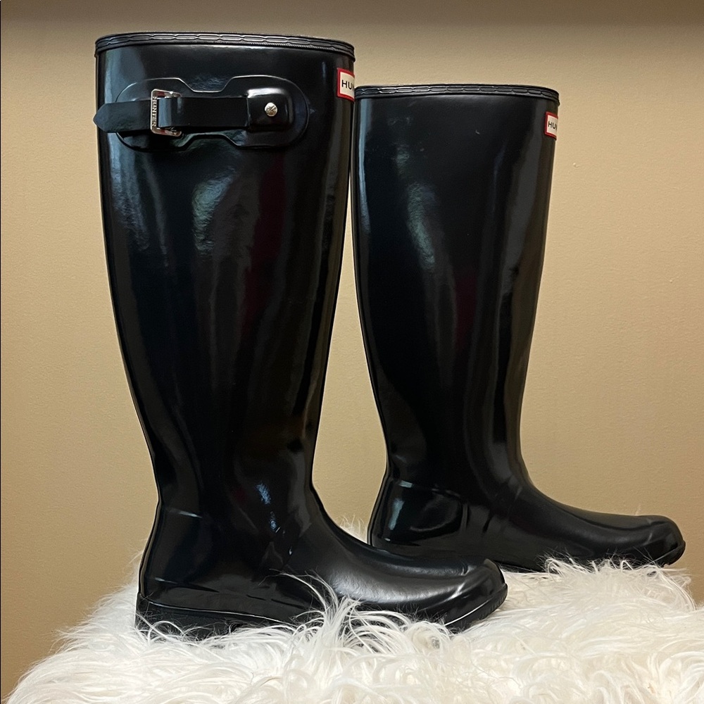NWOT Hunter Glossy Dark Grey rain Boots - Picture 3 of 11